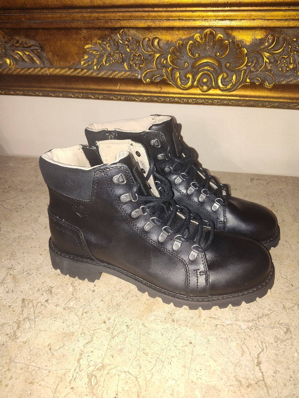 HARLEY DAVIDSON Weldon Zip/ Lace Up Men's Black Leather Lace-Up Hiking Boots